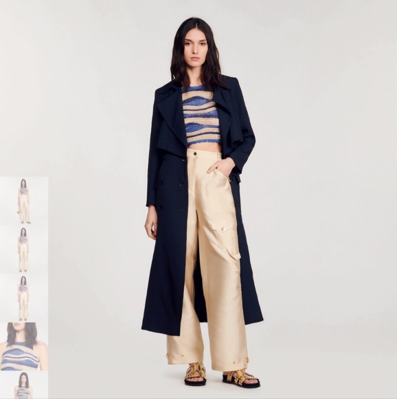 New With tags Sandro Octave Metallic Stripe Crochet Crop Tank Top FR 1/fits XS/S - Picture 10 of 11